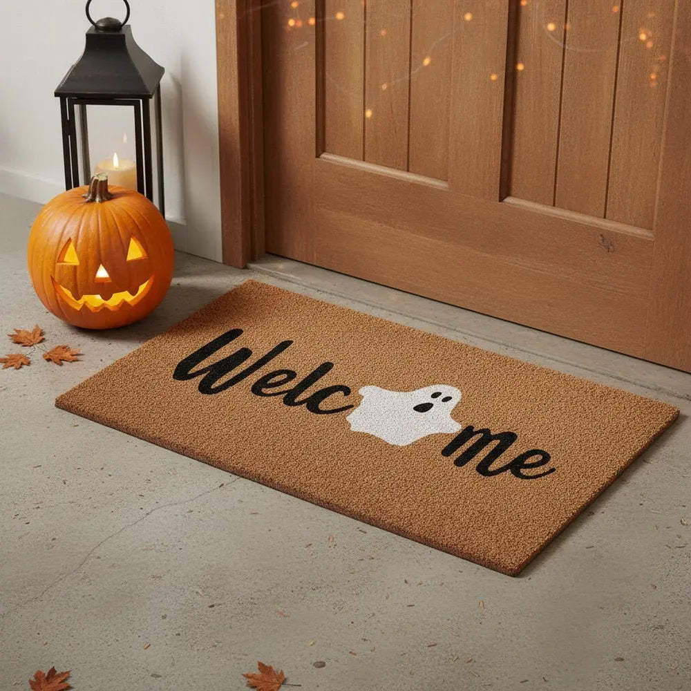 17" X 29" Black Natural And White Halloween Halloween Welcome Outdoor Coir Door Mat - NOVA HOME FURNITURE