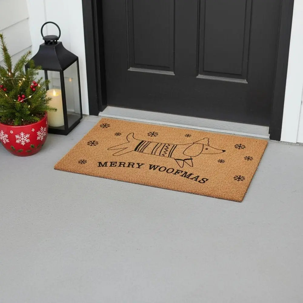 17" X 29" Brown And Black Christmas Dachshund Outdoor Coir Door Mat - NOBLE HOME INTERIORS