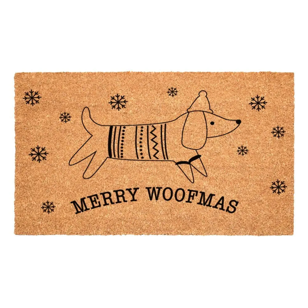 17" X 29" Brown And Black Christmas Dachshund Outdoor Coir Door Mat - NOBLE HOME INTERIORS