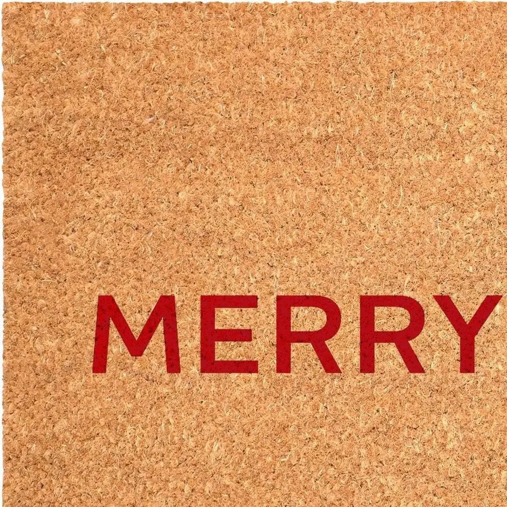 17" X 29" Brown And Black Christmas Merry and Bright Outdoor Coir Door Mat - NOVA HOME FURNITURE