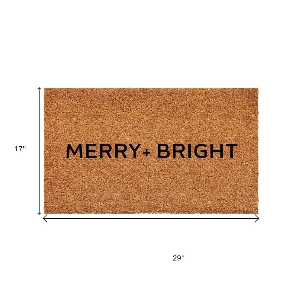 17" X 29" Brown And Black Christmas Merry and Bright Outdoor Coir Door Mat - NOVA HOME FURNITURE