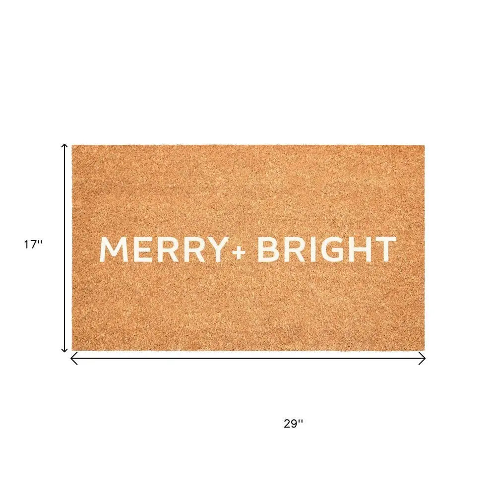 17" X 29" Brown And Black Christmas Merry and Bright Outdoor Coir Door Mat - NOVA HOME FURNITURE