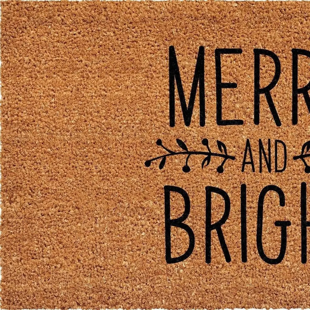 17" X 29" Brown And Black Christmas Merry and Bright Outdoor Coir Door Mat - NOVA HOME FURNITURE