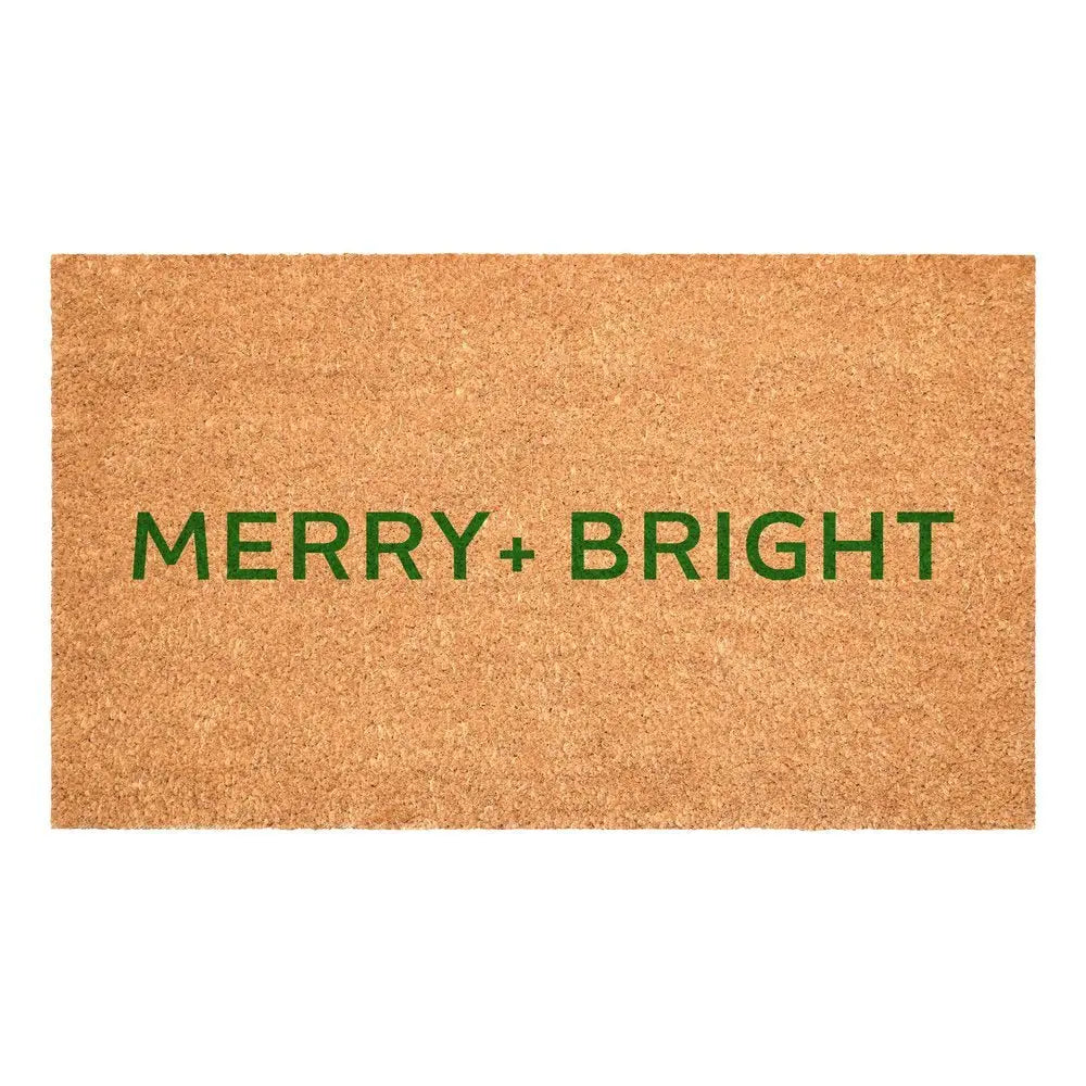 17" X 29" Brown And Black Christmas Merry and Bright Outdoor Coir Door Mat - NOVA HOME FURNITURE
