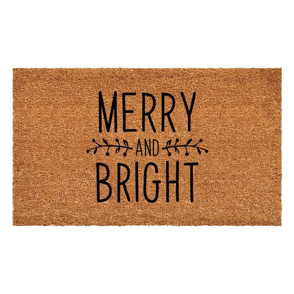 17" X 29" Brown And Black Christmas Merry and Bright Outdoor Coir Door Mat - NOVA HOME FURNITURE
