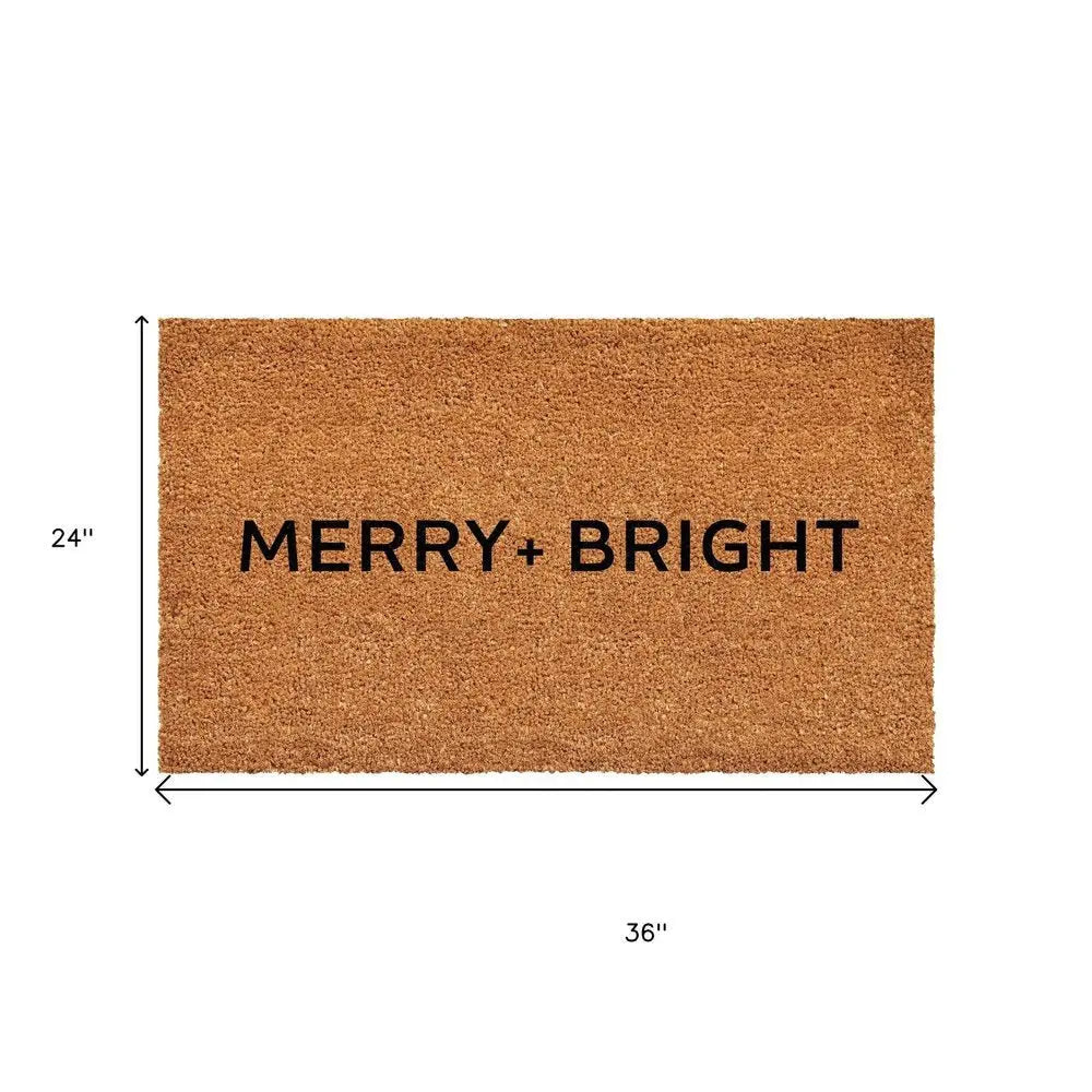 17" X 29" Brown And Black Christmas Merry and Bright Outdoor Coir Door Mat - NOVA HOME FURNITURE