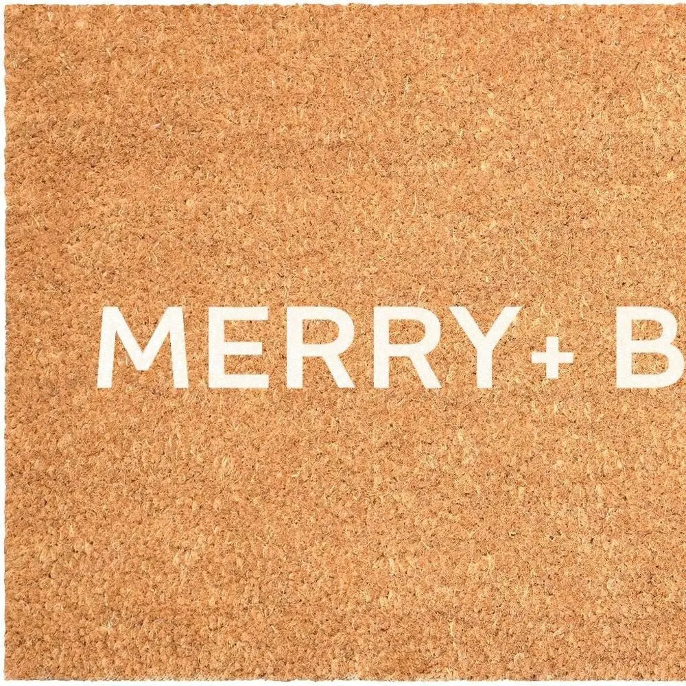 17" X 29" Brown And Black Christmas Merry and Bright Outdoor Coir Door Mat - NOVA HOME FURNITURE
