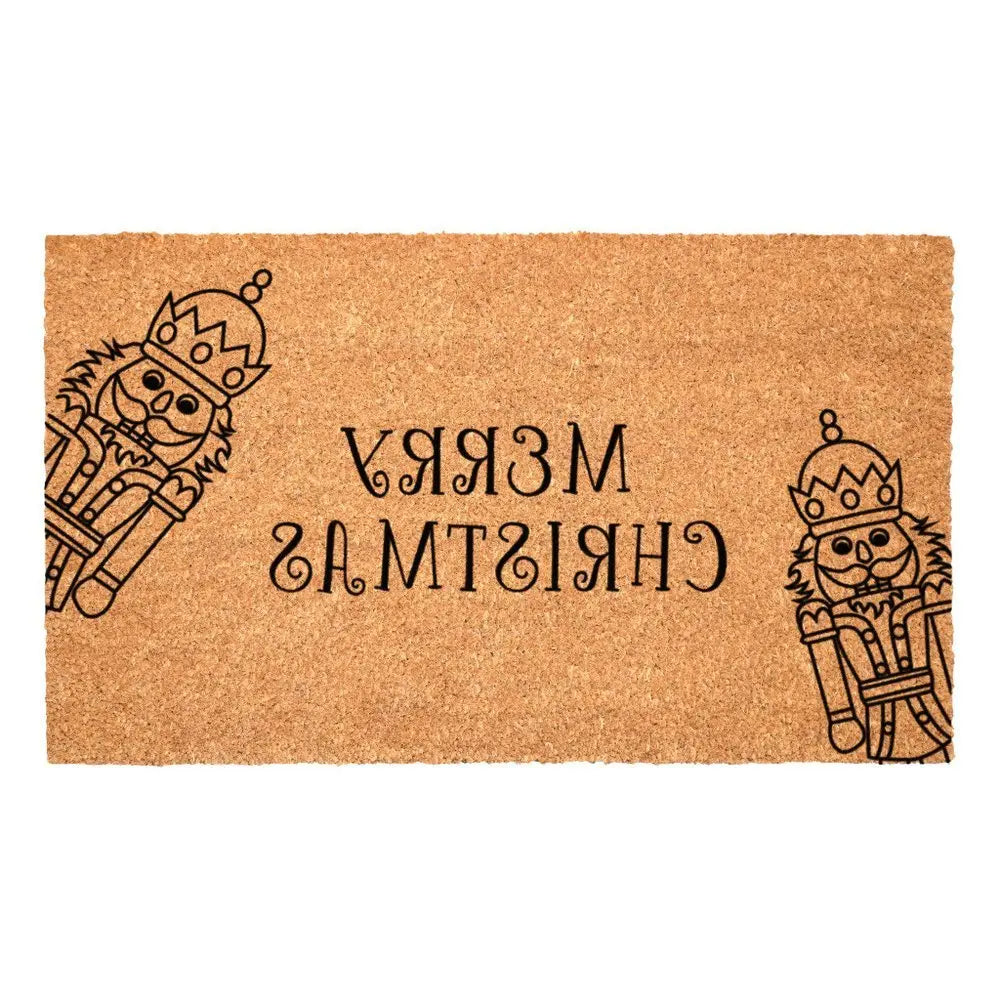 17" X 29" Brown And Black Christmas Merry Christmas Outdoor Coir Door Mat - NOVA HOME FURNITURE