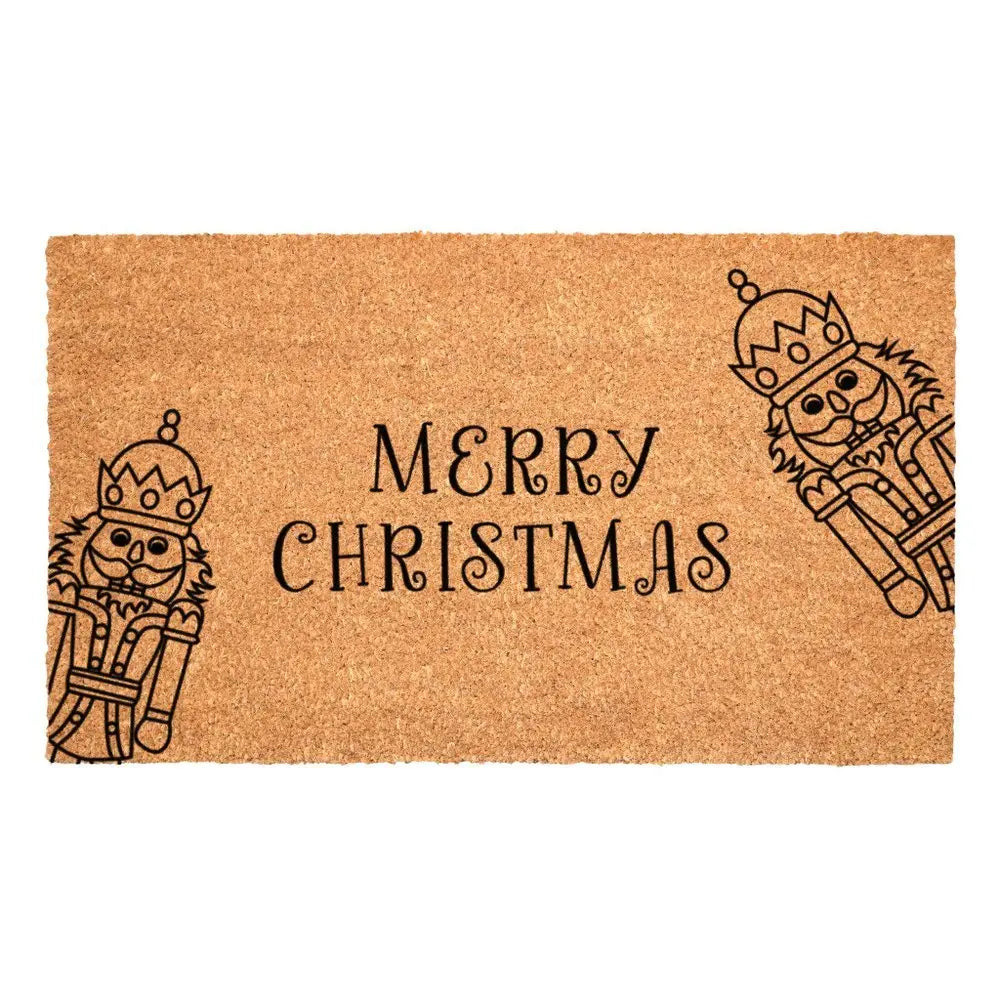 17" X 29" Brown And Black Christmas Merry Christmas Outdoor Coir Door Mat - NOVA HOME FURNITURE