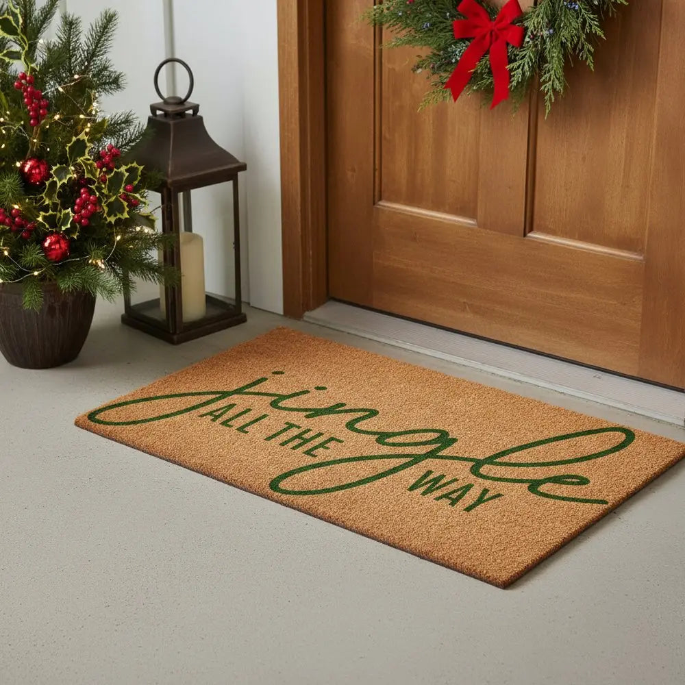 17" X 29" Brown And Black Christmas Outdoor Coir Door Mat - NOBLE HOME INTERIORS