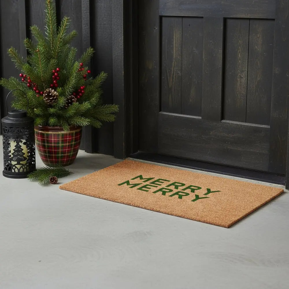 17" X 29" Brown And Black Christmas Outdoor Coir Door Mat - NOVA HOME FURNITURE