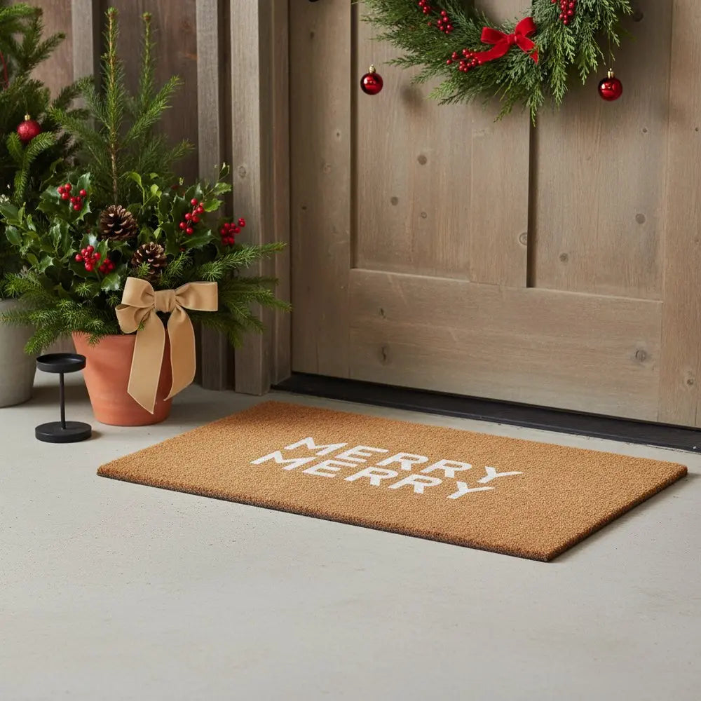 17" X 29" Brown And Black Christmas Outdoor Coir Door Mat - NOVA HOME FURNITURE