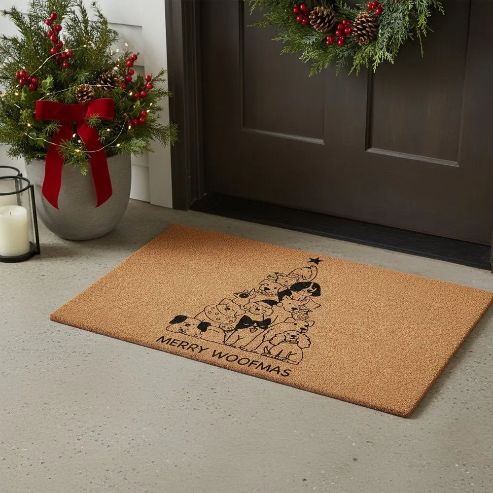 17" X 29" Brown And Black Christmas Outdoor Coir Door Mat - NOVA HOME FURNITURE