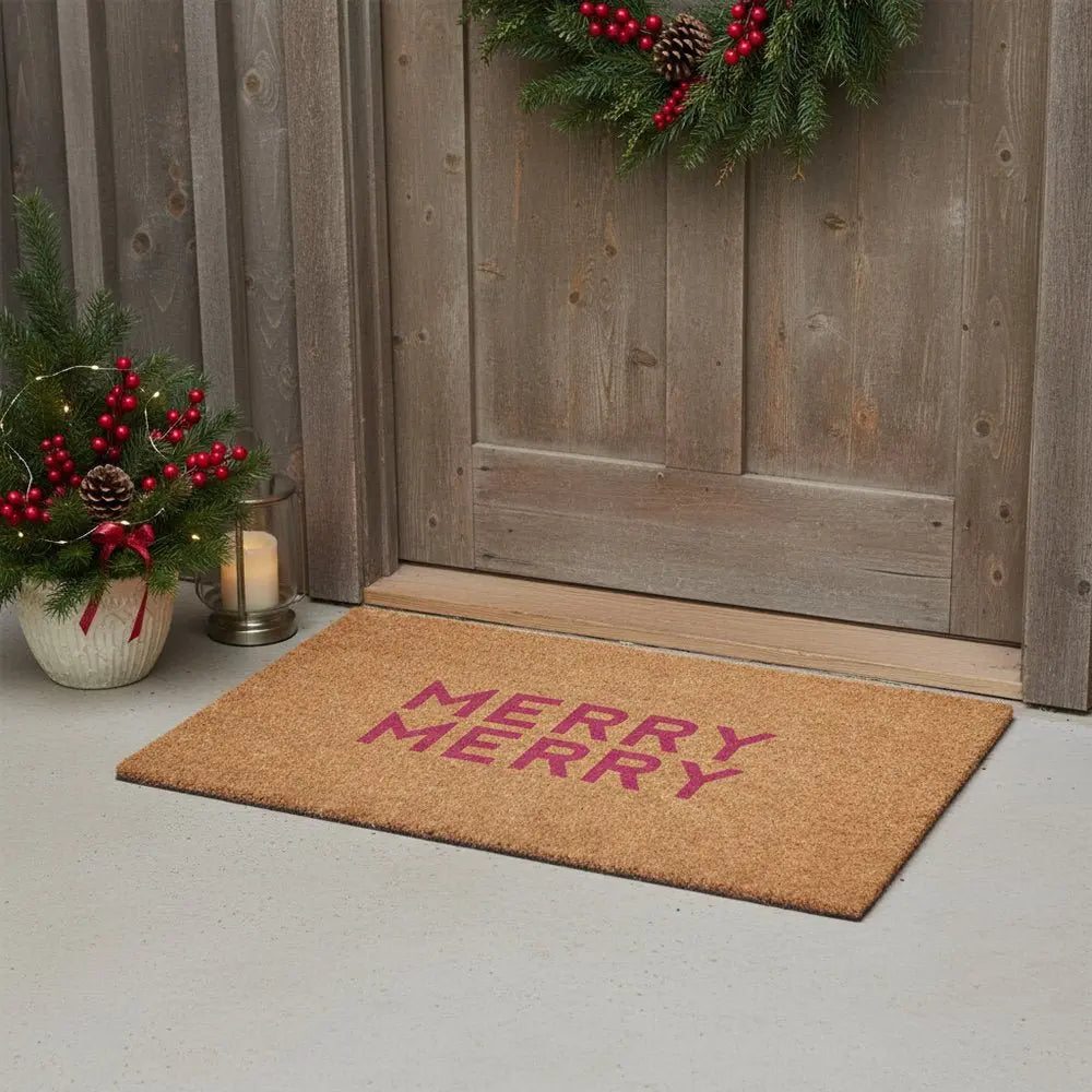 17" X 29" Brown And Black Christmas Outdoor Coir Door Mat - NOVA HOME FURNITURE