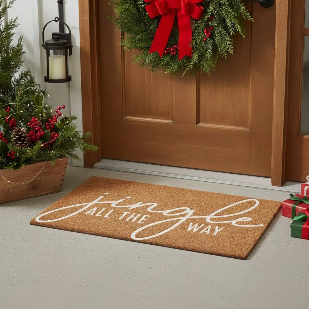 17" X 29" Brown And Black Christmas Outdoor Coir Door Mat - NOVA HOME FURNITURE