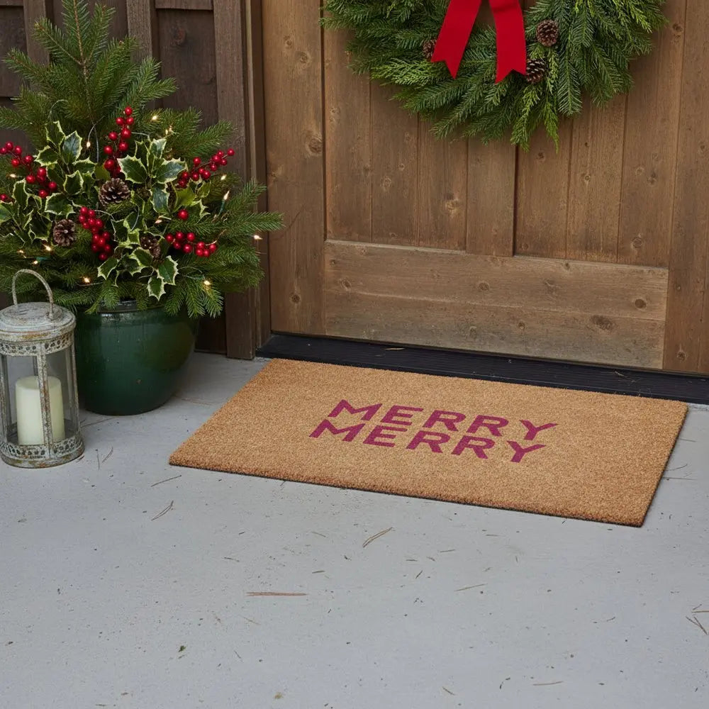 17" X 29" Brown And Black Christmas Outdoor Coir Door Mat - NOVA HOME FURNITURE