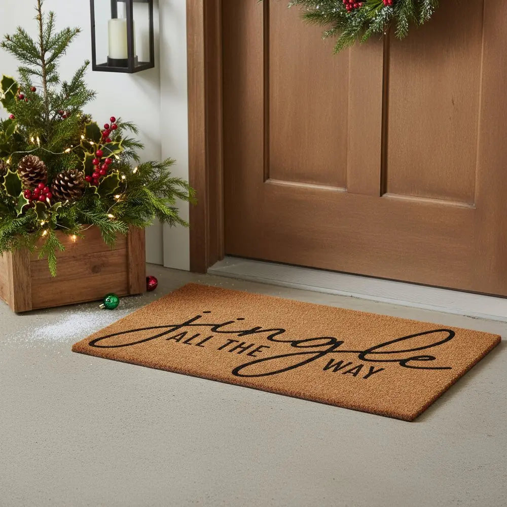 17" X 29" Brown And Black Christmas Outdoor Coir Door Mat - NOBLE HOME INTERIORS