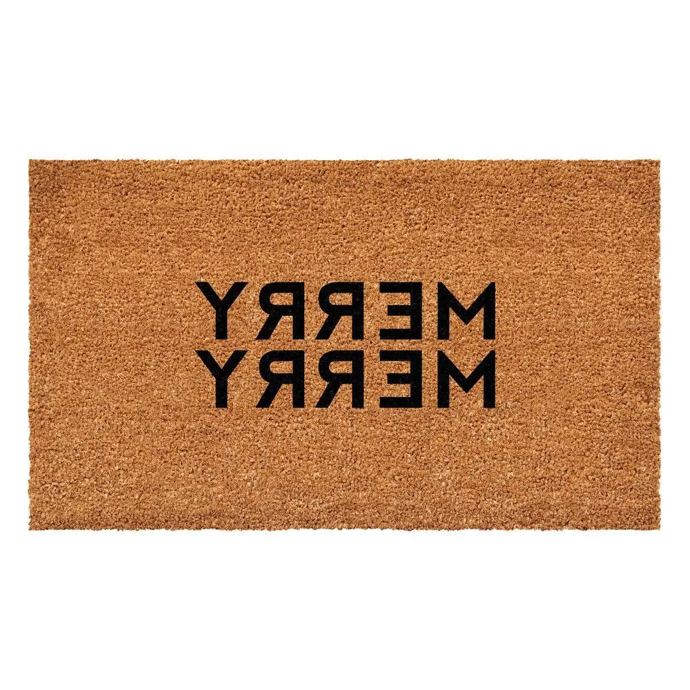 17" X 29" Brown And Black Christmas Outdoor Coir Door Mat - NOVA HOME FURNITURE
