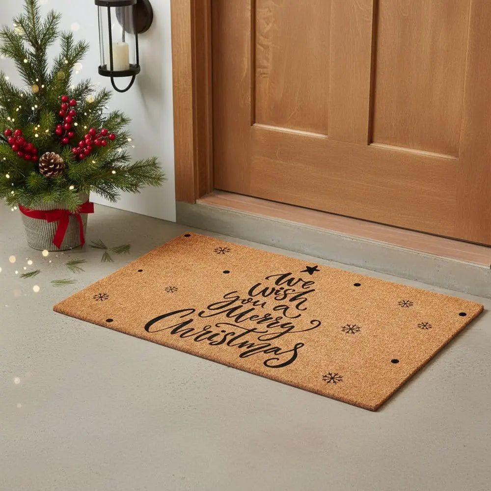 17" X 29" Brown And Black Christmas Outdoor Coir Door Mat - NOVA HOME FURNITURE