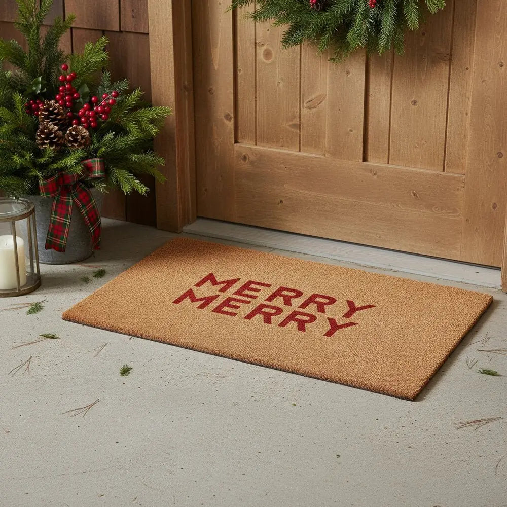 17" X 29" Brown And Black Christmas Outdoor Coir Door Mat - NOVA HOME FURNITURE
