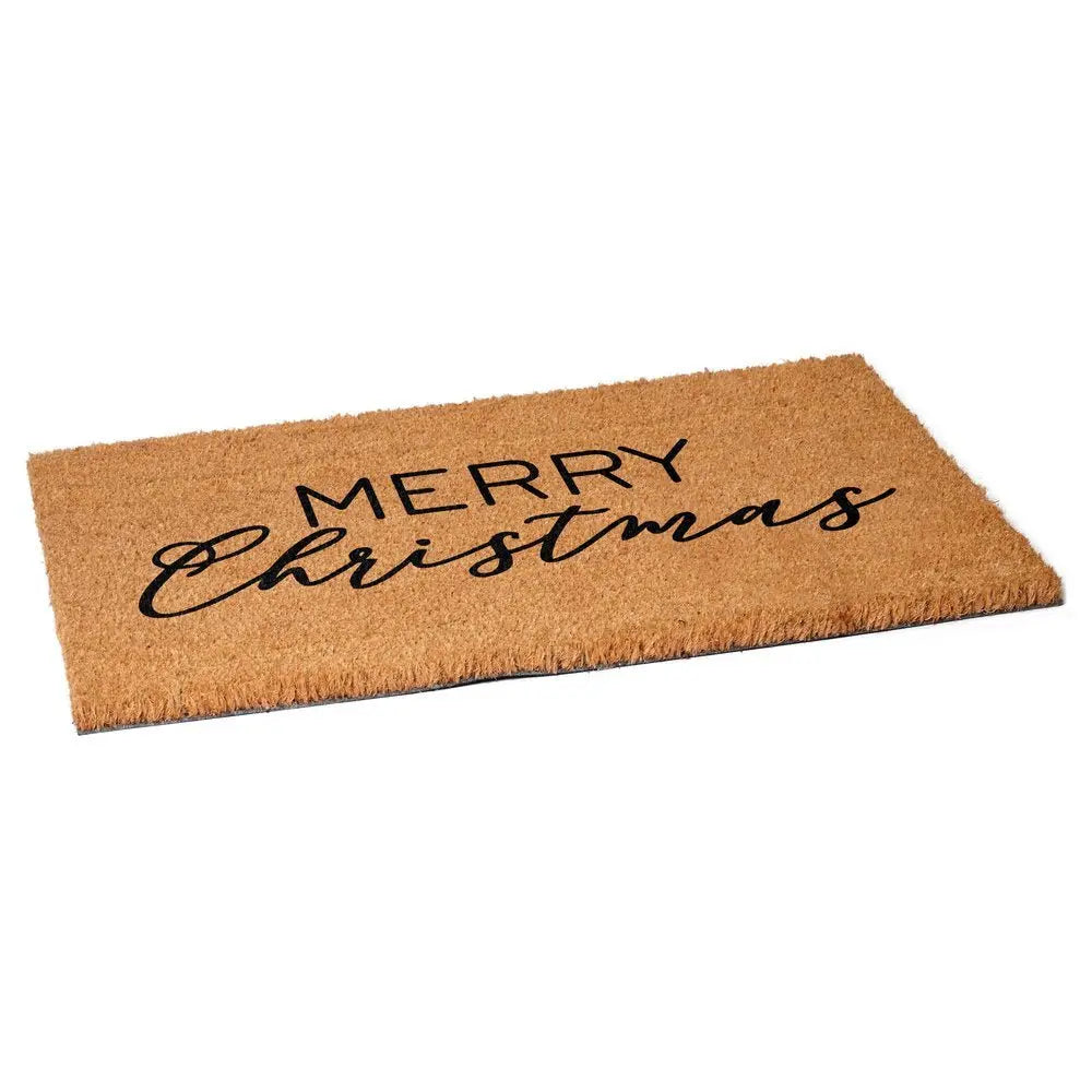 17" X 29" Brown And Black Merry Christmas Outdoor Coir Door Mat - NOVA HOME FURNITURE