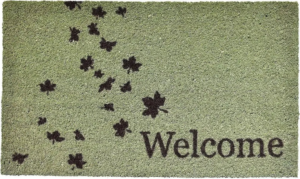 17" X 29" Brown And Green Fall Leaves Welcome Outdoor Coir Door Mat - NOVA HOME FURNITURE