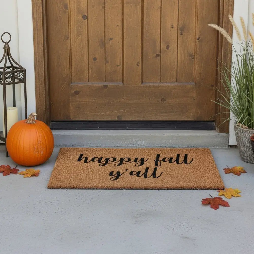17" X 29" Brown And Natural Fall Happy Fall Y'all Outdoor Coir Door Mat - NOVA HOME FURNITURE