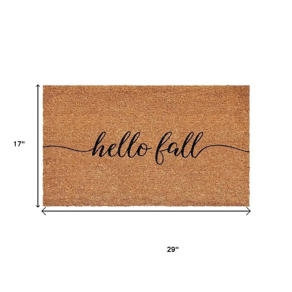 17" X 29" Brown And Natural Fall Hello Fall Outdoor Coir Door Mat - NOBLE HOME INTERIORS