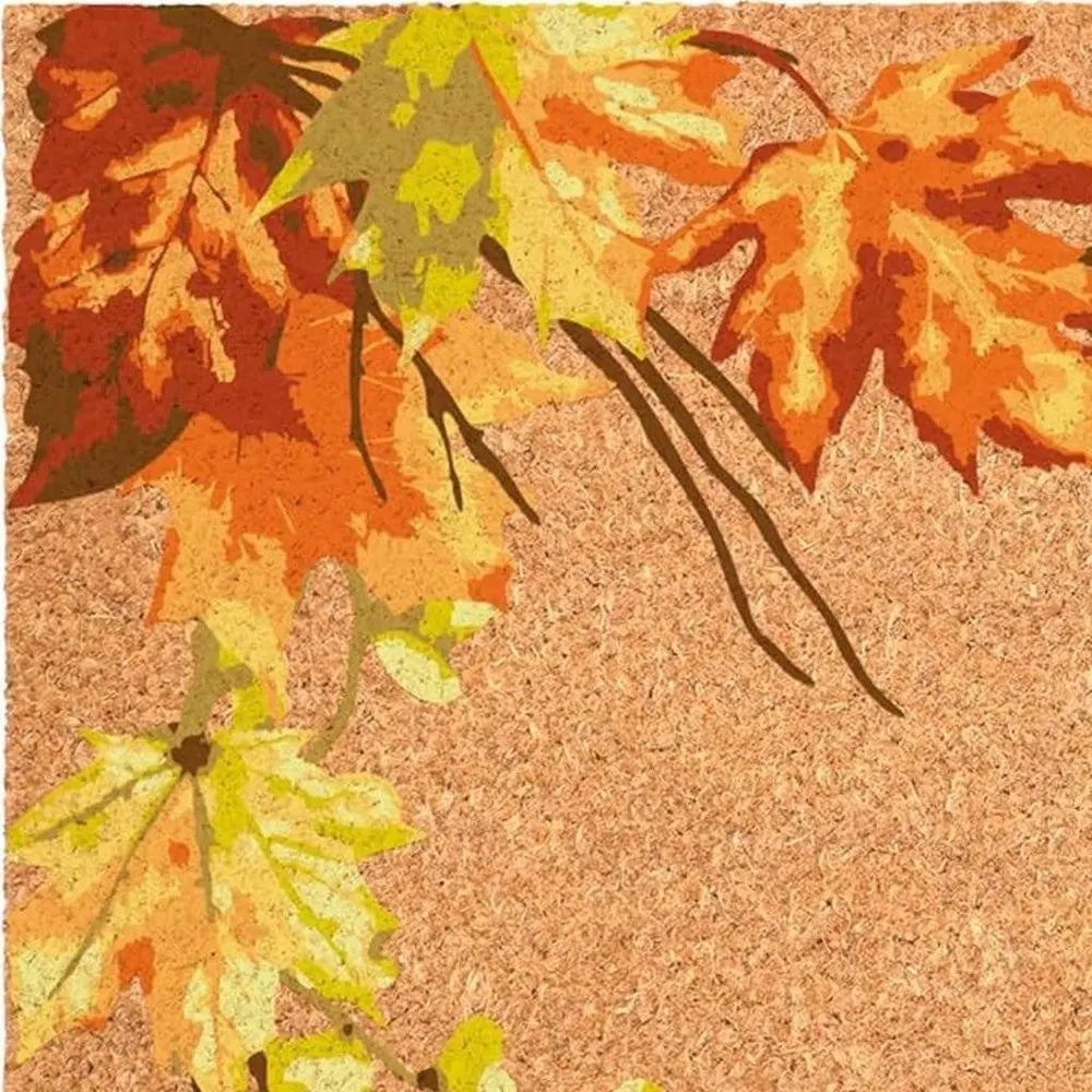 17" X 29" Brown And Natural Fall Leaves Outdoor Coir Door Mat - NOBLE HOME INTERIORS
