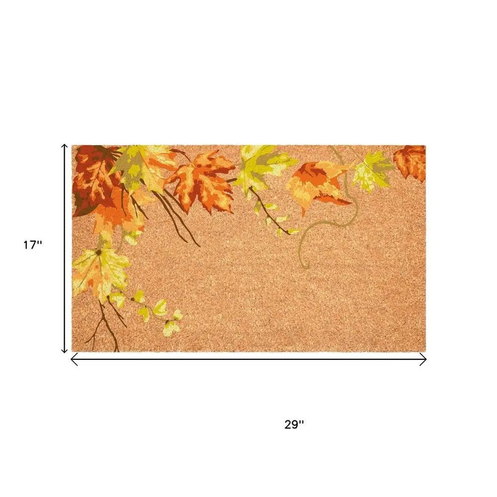 17" X 29" Brown And Natural Fall Leaves Outdoor Coir Door Mat - NOBLE HOME INTERIORS