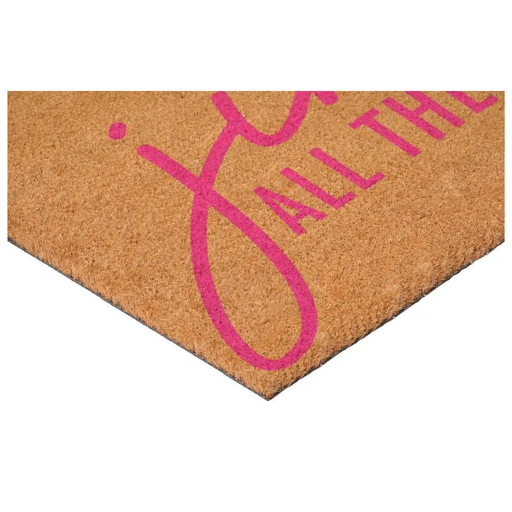 17" X 29" Brown And Pink Christmas Outdoor Coir Door Mat - NOVA HOME FURNITURE