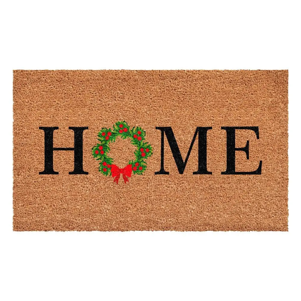 17" X 29" Brown Black And Green Christmas Outdoor Coir Door Mat - NOVA HOME FURNITURE