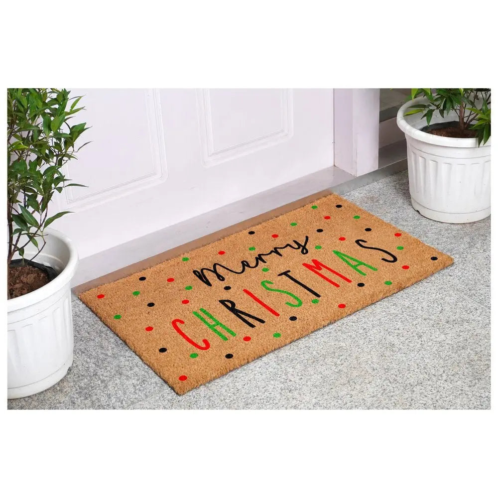 17" X 29" Brown Black And Green Merry Christmas Outdoor Coir Door Mat - NOVA HOME FURNITURE
