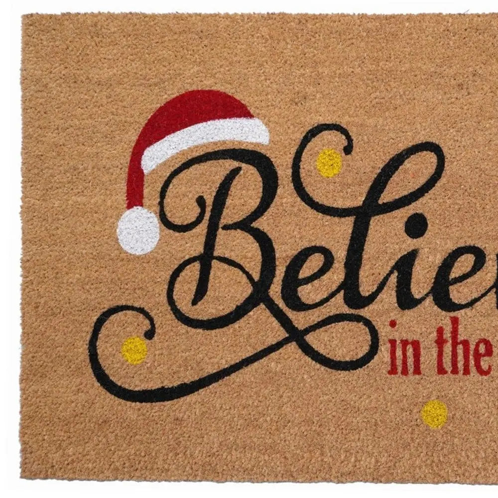17" X 29" Brown Black And Red Christmas Believe Outdoor Coir Door Mat - NOBLE HOME INTERIORS