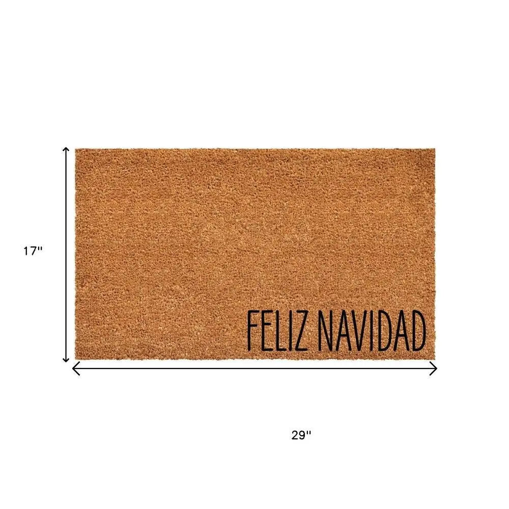 17" X 29" Brown Christmas Feliz Navidad Outdoor Coir Door Mat - NOVA HOME FURNITURE