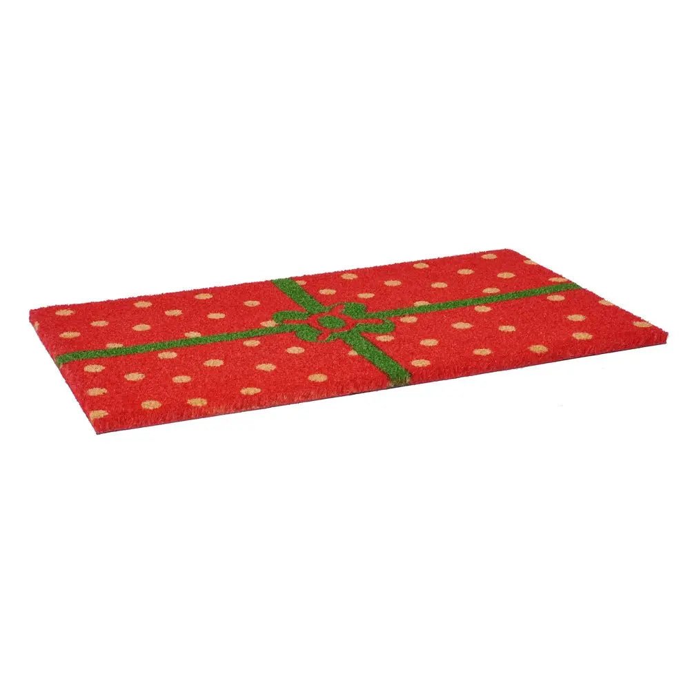 17" X 29" Brown Green And Red Christmas Outdoor Coir Door Mat - NOBLE HOME INTERIORS