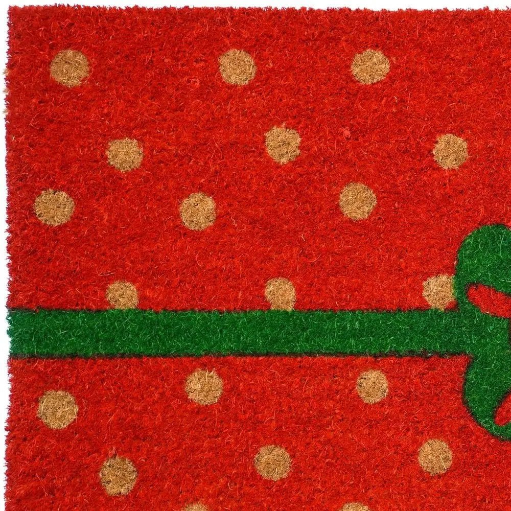 17" X 29" Brown Green And Red Christmas Outdoor Coir Door Mat - NOBLE HOME INTERIORS