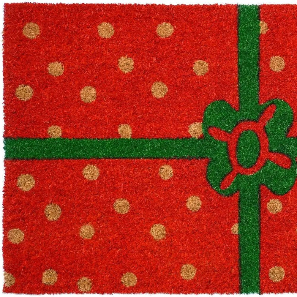 17" X 29" Brown Green And Red Christmas Outdoor Coir Door Mat - NOBLE HOME INTERIORS