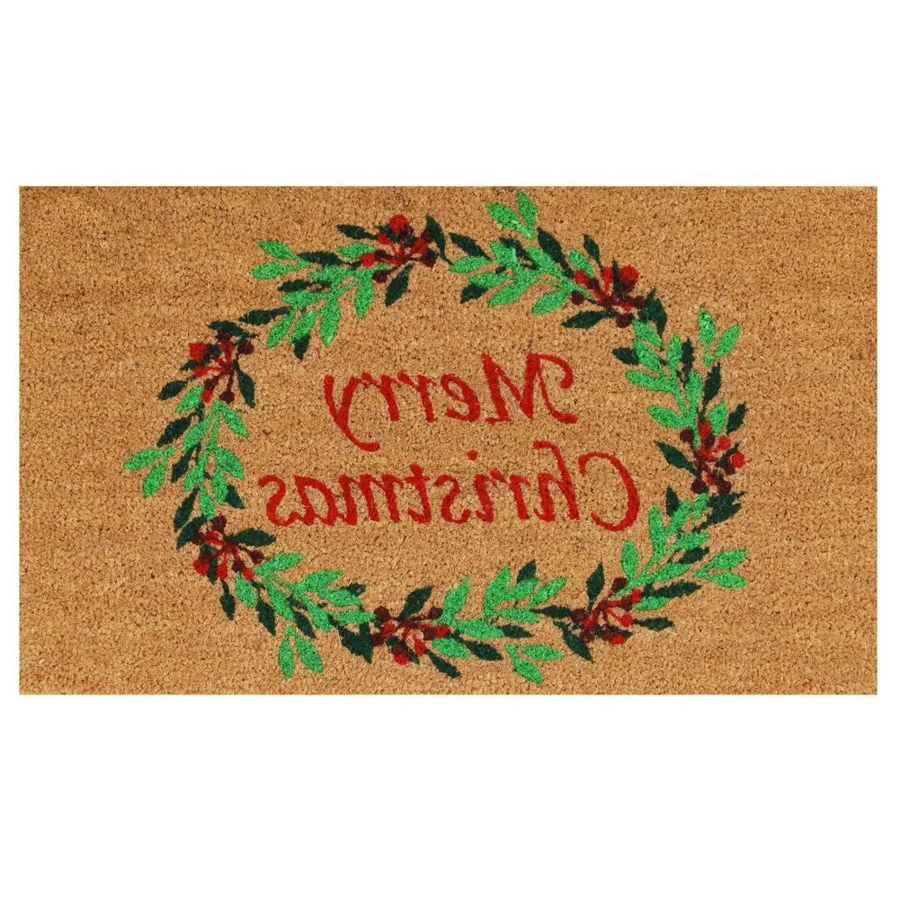 17" X 29" Brown Red And Dark Green Christmas Merry Christmas Outdoor Coir Door Mat - NOBLE HOME INTERIORS