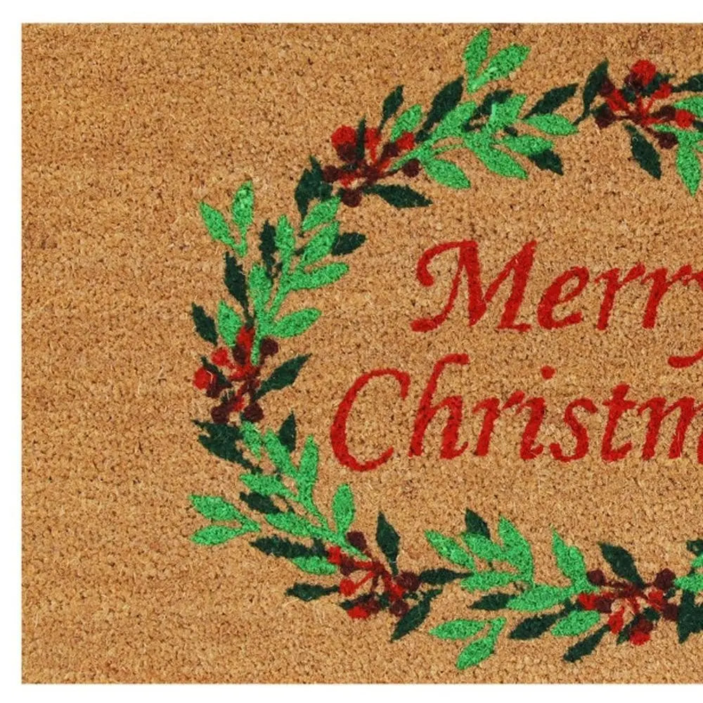 17" X 29" Brown Red And Dark Green Christmas Merry Christmas Outdoor Coir Door Mat - NOBLE HOME INTERIORS