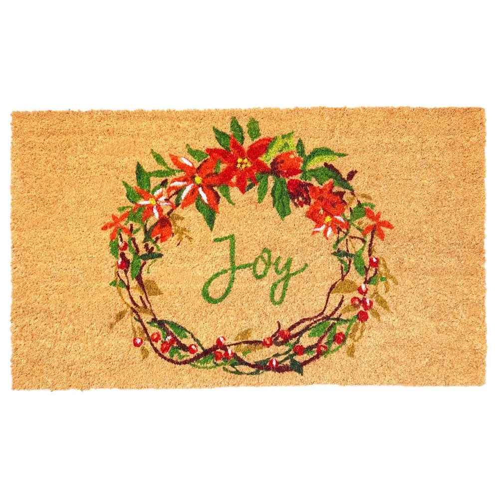 17" X 29" Brown Red And Green Christmas Outdoor Coir Door Mat - NOVA HOME FURNITURE