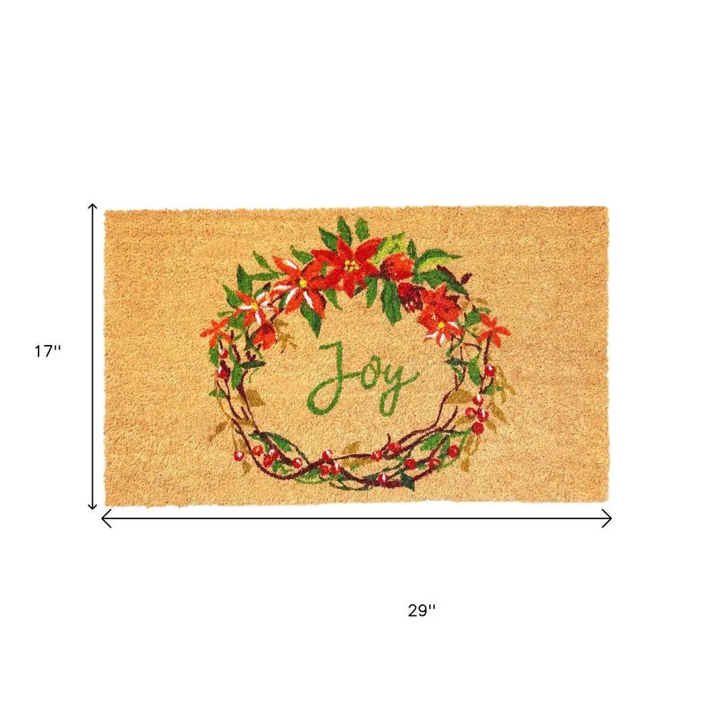 17" X 29" Brown Red And Green Christmas Outdoor Coir Door Mat - NOVA HOME FURNITURE