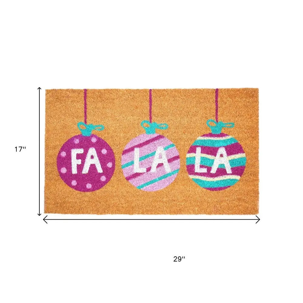 17" X 29" Brown White And Pink Christmas Outdoor Coir Door Mat - NOVA HOME FURNITURE