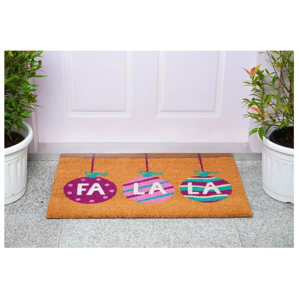 17" X 29" Brown White And Pink Christmas Outdoor Coir Door Mat - NOVA HOME FURNITURE