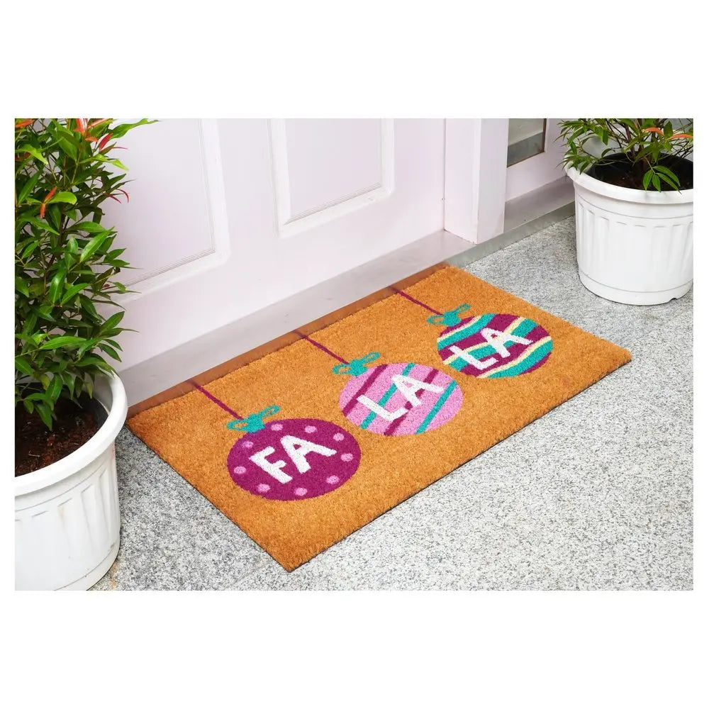 17" X 29" Brown White And Pink Christmas Outdoor Coir Door Mat - NOVA HOME FURNITURE