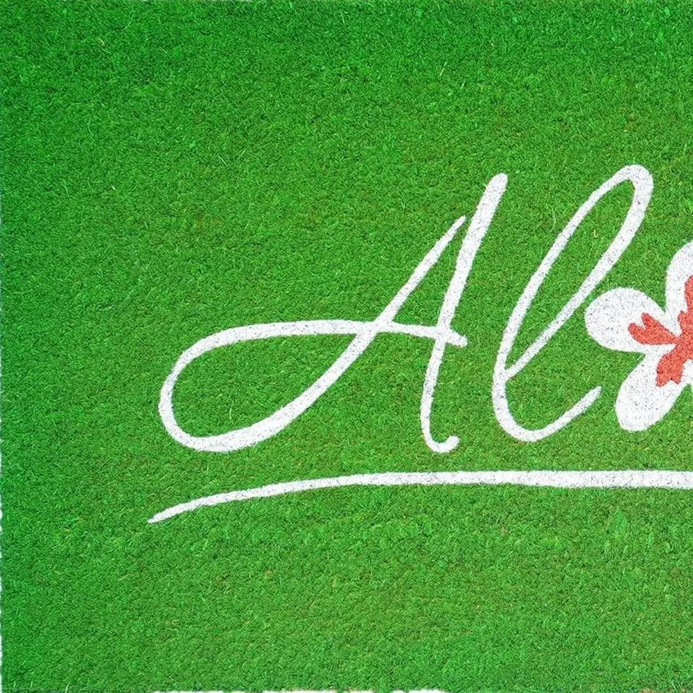 17" X 29" Green And White Aloha Outdoor Coir Door Mat - NOBLE HOME INTERIORS