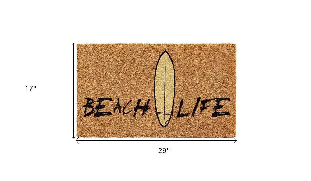 17" X 29" Natural and Black Coir Beach Life Outdoor Door Mat - NOBLE HOME INTERIORS