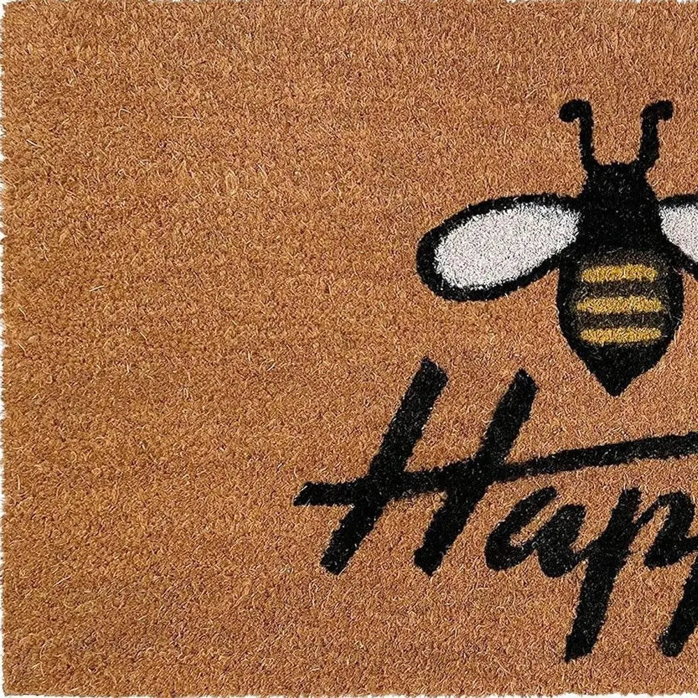 17" X 29" Natural and Black Coir Bumblee Bee Happy Outdoor Door Mat - NOBLE HOME INTERIORS
