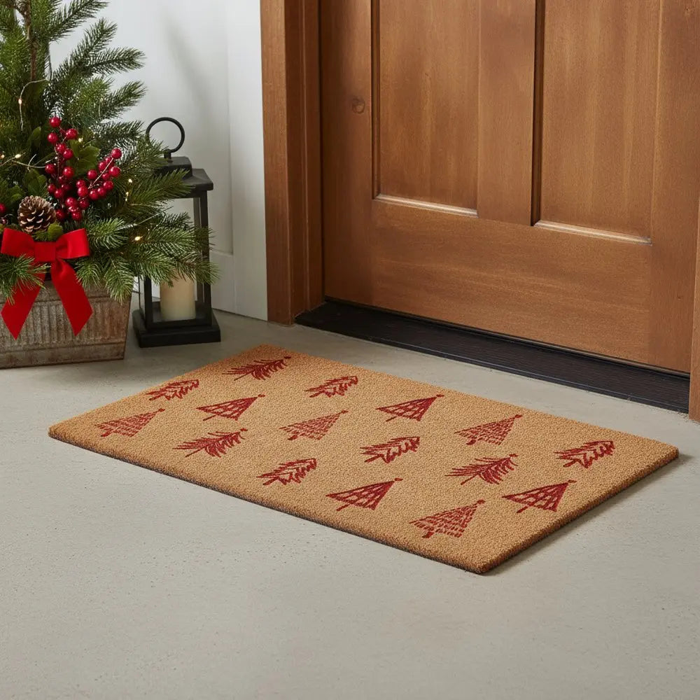 17" X 29" Natural and Black Coir Floral Welcome Outdoor Door Mat - NOBLE HOME INTERIORS