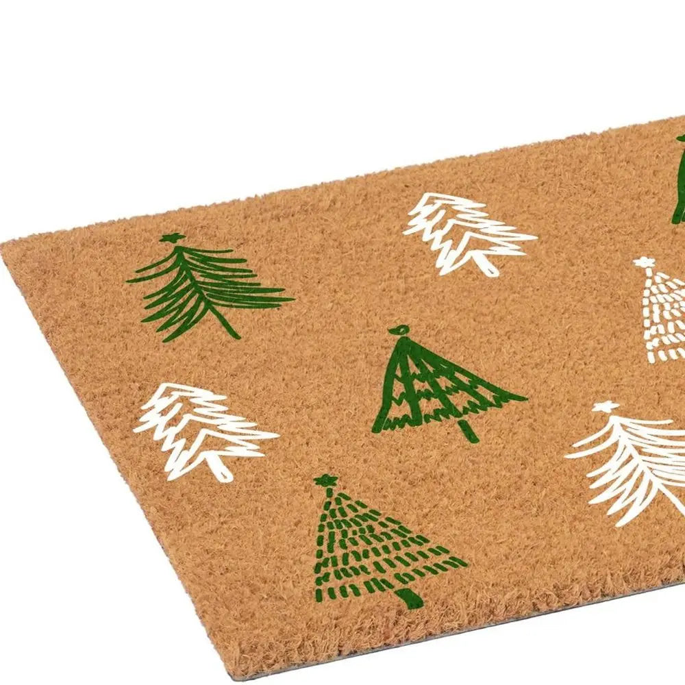 17" X 29" Natural and Black Coir Floral Welcome Outdoor Door Mat - NOBLE HOME INTERIORS